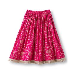 Babyhug Brocade Woven Sleeveless Choli Lehenga & Dupatta Set With Floral Print & Embroidered - Fuschia