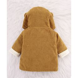 Babyhug Cotton Terry Woven Full Sleeves Hooded Bathrobe with Monkey Embroidery - Brown
