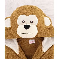 Babyhug Cotton Terry Woven Full Sleeves Hooded Bathrobe with Monkey Embroidery - Brown