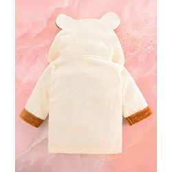Babyhug Cotton Terry Woven Full Sleeves Hooded Bathrobe with Bear Embroidery - White
