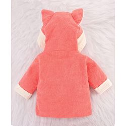 Babyhug Cotton Terry Woven Full Sleeves Hooded Bathrobe with Fox Embroidery - Pink