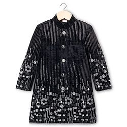 Babyhug Velvet Woven Full Sleeves Sherwani Set with Embroidery & Sequin Detailing - Black