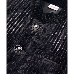 Babyhug Velvet Woven Full Sleeves Sherwani Set with Embroidery & Sequin Detailing - Black