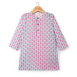 Babyhug Cotton Woven Full Sleeves Kurta Pajama Set with Bunny Print - Light Blue & Pink