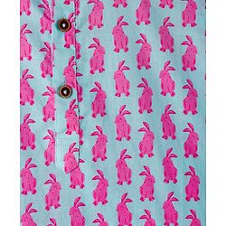 Babyhug Cotton Woven Full Sleeves Kurta Pajama Set with Bunny Print - Light Blue & Pink