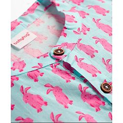 Babyhug Cotton Woven Full Sleeves Kurta Pajama Set with Bunny Print - Light Blue & Pink