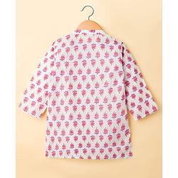 Babyhug Cotton Cambric Woven Full Sleeves Kurta Dhoti Set with Floral Print - White & Purple
