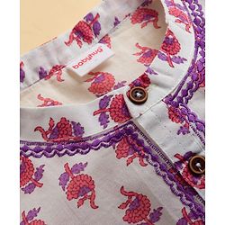 Babyhug Cotton Cambric Woven Full Sleeves Kurta Dhoti Set with Floral Print - White & Purple