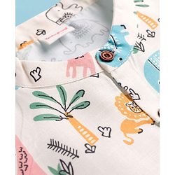 Babyhug Cotton Cambric Woven Full Sleeves Kurta Pyjama Set with Animal Print - Off White