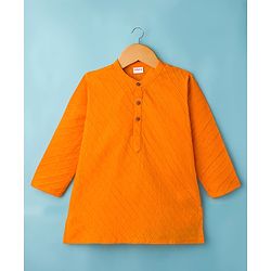 Babyhug Cotton Dobby Woven Full Sleeves Solid Kurta Pyjama Set - Orange