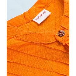 Babyhug Cotton Dobby Woven Full Sleeves Solid Kurta Pyjama Set - Orange