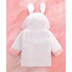Babyhug Cotton Terry Woven Full Sleeves Hooded Bathrobe with Bunny Embroidery - White