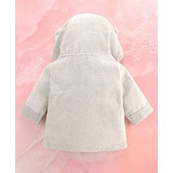 Babyhug Cotton Terry Woven Full Sleeves Hooded Bathrobe with Elephant Embroidery - Grey