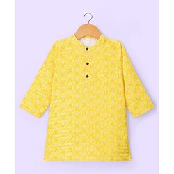 Babyhug Cotton Woven Full Sleeves Pintucked Kurta Pyjama Set with Sequin Detailing -  Yellow