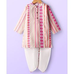 Babyhug Cotton Woven Full Sleeves Cambric Printed Kurta Dhoti Set - Multicolour