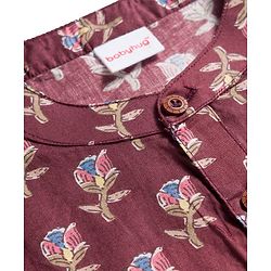 Babyhug Cotton Woven Full Sleeves Kurta Dhoti Set with Floral Print - Maroon