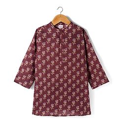 Babyhug Cotton Woven Full Sleeves Kurta Dhoti Set with Floral Print - Maroon
