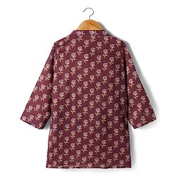 Babyhug Cotton Woven Full Sleeves Kurta Dhoti Set with Floral Print - Maroon