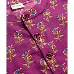 Babyhug Cambric Full Sleeves Floral Printed Kurta Dhoti Set - Purple