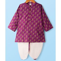 Babyhug Cambric Full Sleeves Floral Printed Kurta Dhoti Set - Purple