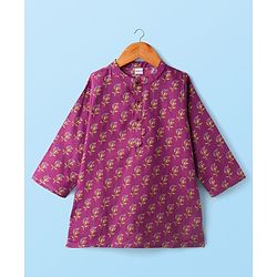 Babyhug Cambric Full Sleeves Floral Printed Kurta Dhoti Set - Purple