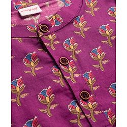Babyhug Cambric Full Sleeves Floral Printed Kurta Dhoti Set - Purple