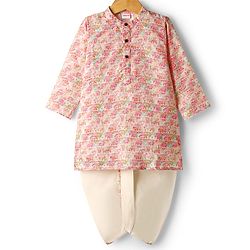 Babyhug Cotton Woven Full Sleeves  Printed Kurta Dhoti Set - Pink