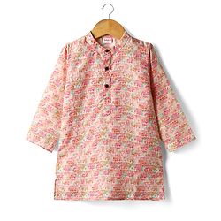 Babyhug Cotton Woven Full Sleeves  Printed Kurta Dhoti Set - Pink