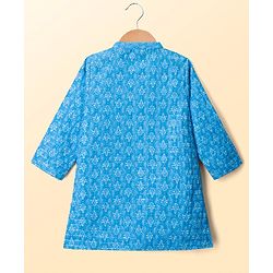 Babyhug Cotton Woven Full Sleeves Cambric Printed  Kurta Dhoti Set with Sequin Detailing - Blue