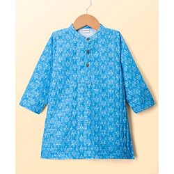 Babyhug Cotton Woven Full Sleeves Cambric Printed  Kurta Dhoti Set with Sequin Detailing - Blue