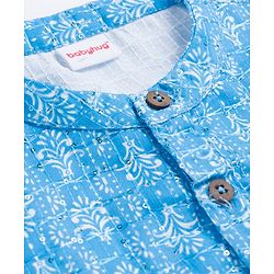 Babyhug Cotton Woven Full Sleeves Cambric Printed  Kurta Dhoti Set with Sequin Detailing - Blue