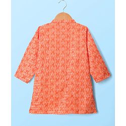 Babyhug Cotton Woven Full Sleeves Cambric Printed Kurta Dhoti Set with Sequin Detailing - Orange