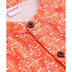 Babyhug Cotton Woven Full Sleeves Cambric Printed Kurta Dhoti Set with Sequin Detailing - Orange