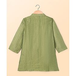Babyhug Dobby Full Sleeves Thread Work Kurta with Pyjama Set - Green