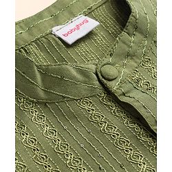 Babyhug Dobby Full Sleeves Thread Work Kurta with Pyjama Set - Green
