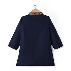 Babyhug Woven Full Sleeves Floral Embroidered Kurta with Pyjama Set - Navy Blue