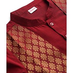 Babyhug Woven Full Sleeves Kurta Pyjama Set with Brocade Print Attached Jacket - Maroon & White
