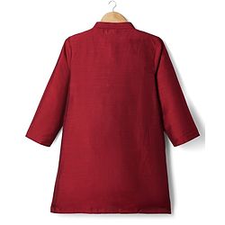 Babyhug Woven Full Sleeves Kurta Pyjama Set with Brocade Print Attached Jacket - Maroon & White