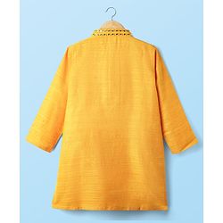 Babyhug Woven Full Sleeves Kurta Pyjama Set with Lace Detailing - Yellow & White
