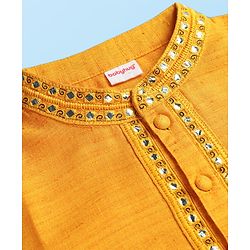 Babyhug Woven Full Sleeves Kurta Pyjama Set with Lace Detailing - Yellow & White