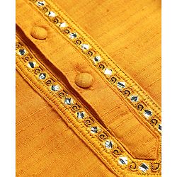 Babyhug Woven Full Sleeves Kurta Pyjama Set with Lace Detailing - Yellow & White