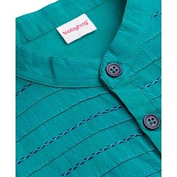 Babyhug Cambric Woven Full Sleeves Kurta Pajama Set With Embriodery - Teal Blue