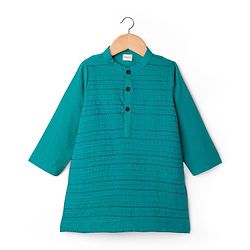 Babyhug Cambric Woven Full Sleeves Kurta Pajama Set With Embriodery - Teal Blue