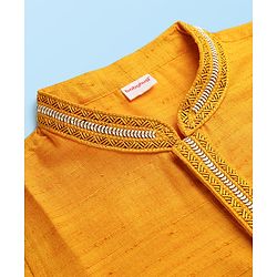 Babyhug Woven Full Sleeves Kurta Pyjama Set with Lace Detailing - Yellow & White