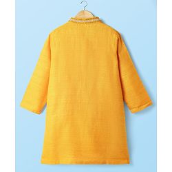 Babyhug Woven Full Sleeves Kurta Pyjama Set with Lace Detailing - Yellow & White