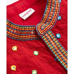 Babyhug Woven Full Sleeves Kurta Pajama Set With Mirror Embroidery - Red & White