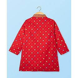Babyhug Woven Full Sleeves Kurta Pajama Set With Mirror Embroidery - Red & White