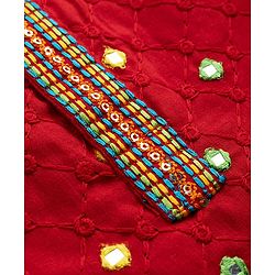 Babyhug Woven Full Sleeves Kurta Pajama Set With Mirror Embroidery - Red & White