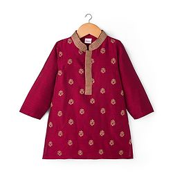 Babyhug Woven Full Sleeves Floral Embroidered Kurta with Pyjama Set - Maroon