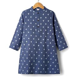 Babyhug Cotton Woven Full Sleeves Kurta with Floral Print - Blue